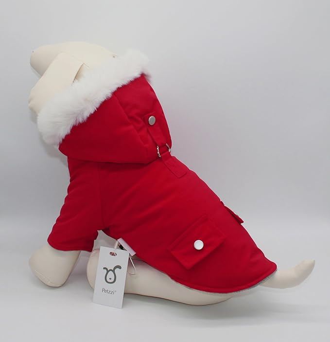 Pet Warm Dog Coat for Winter Cold Weather Clothes Hooded Dog Jacket Small Puppies Medium Large Dog Cat Clothes Insulated Padded Snow Parka (Red, X-Small)