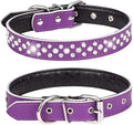Rhinestones Dog Collar, Adjustable Sparkly Crystal Studded Genuine Leather Pet Dog Collar for Small and Medium Dogs (L, Purple)