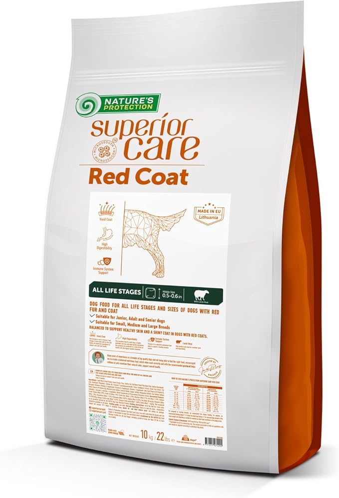 Nature's Protection Dry Dog Food for Small, Medium & Large Breed - High Protein, Grain Free Tear Stain Diet - Dog Kibble for Puppy & Adult Dogs with Red Fur (Superior Care - Lamb, 22 lb)