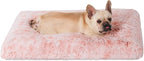 Bedfolks Waterproof Crate Bed for Dogs, Plush Kennel Pad with Removable Washable Cover, Faux Fur, Large (35"x23"), Pink