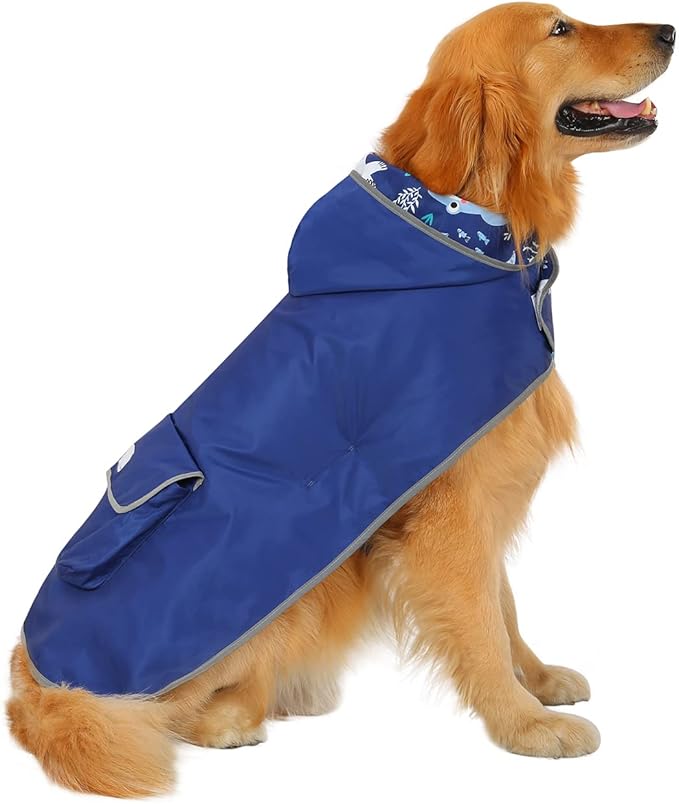 HDE Reversible Dog Raincoat Hooded Slicker Poncho Rain Coat Jacket for Small Medium Large Dogs Sharks - XL