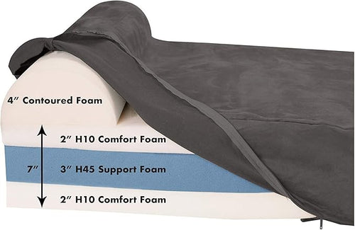 Barker Beds Orthopedic Dog Bed - 7" Pillow Top XL Size (52 x 36 x 11) - Luxury Washable Large Dog Bed with Headrest - Memory Foam Mattress for Big Dogs (Charcoal)