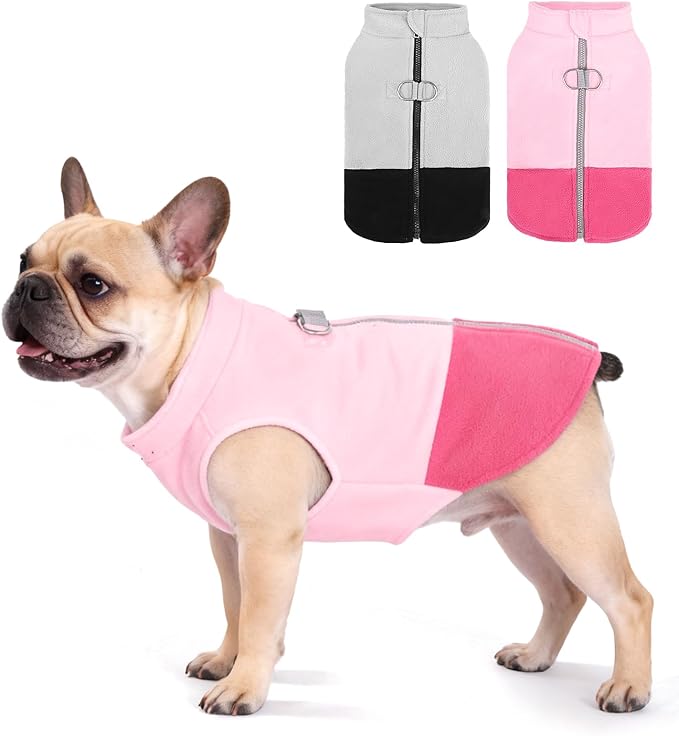 KOOLTAIL Dog Fleece Vest Sweater, Zip Up Step-in Pullover Warm Puppy Jacket with Dual Leash D-Ring for Small Medium Dogs, Cozy Soft Pet Winter Cold Weather Coats Fall Clothes Hoodie Boy Girl, Pink L