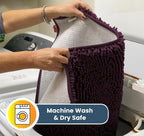 Muddy Mat® AS-SEEN-ON-TV Highly Absorbent Microfiber Door Mat and Pet Rug, Non Slip Thick Washable Area and Bath Mat Soft Chenille for Kitchen Bedroom Indoor and Outdoor - Dark Purple 36" x 120"