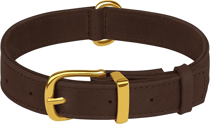 Leather Dog Collar - Heavy Duty Adjustable Soft Padded Pet Collars for Small Medium Large Dogs Breed - Black Green Brown Pink Red Blue (Brown, L, 15"-19" Neck Fit)