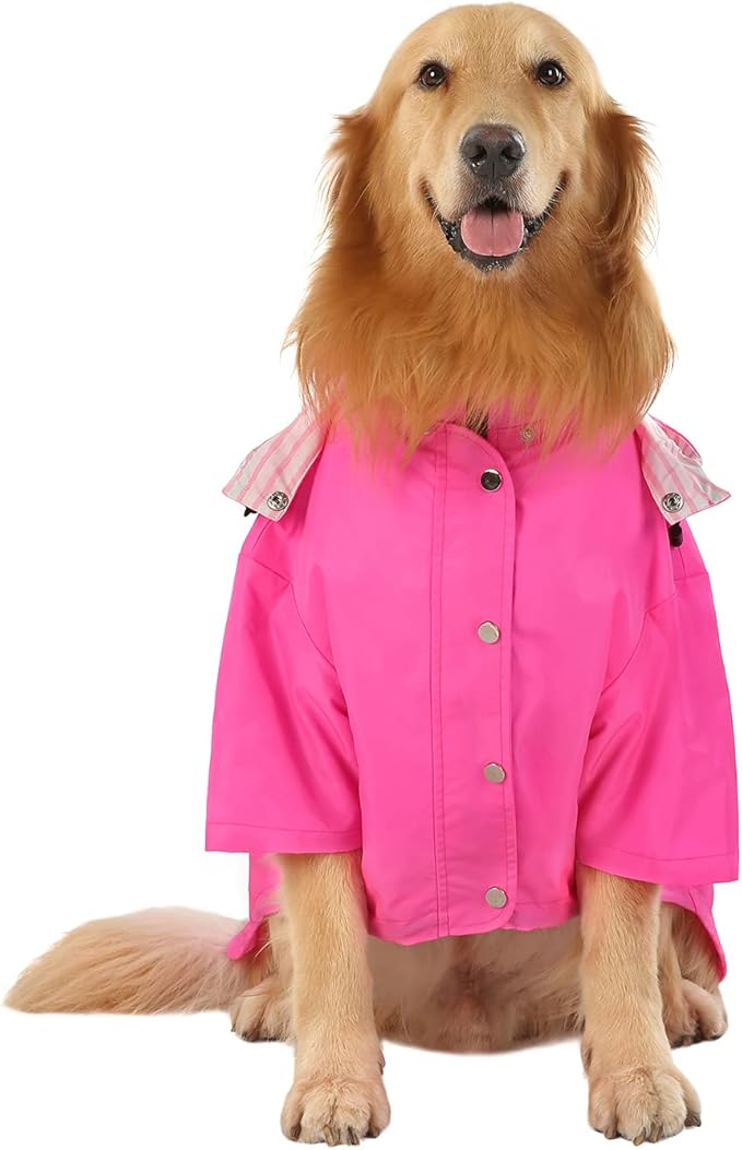 HDE Dog Raincoat Poncho Double Layer Zip Rain Jacket with Removable Hood, Leash Hole for Small to 3XL Dogs and Puppies Pink - 3XL