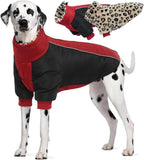 IDOMIK Reversible Dog Winter Coat, Thick Warm Dog Coat with Leopard Fleece Lining&Zipper, Adjustable High Collar Waterproof Jacket, Reflective Pet Cold Weather Coats for Large Dogs,Red,XL