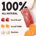 ASMPET Dog Treats Bones, Duck Wrapped Rawhide Sweet Potato Sticks for Small Medium Large Dogs（6pcs）