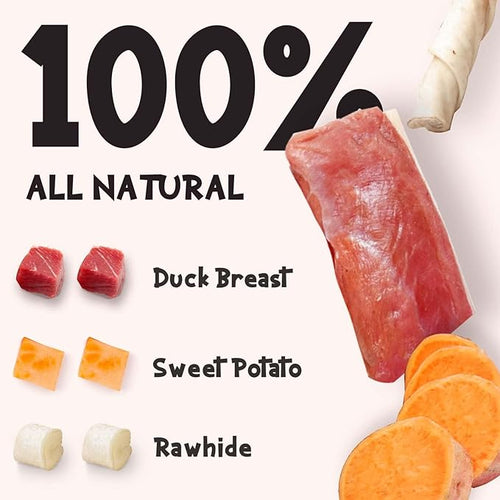 ASMPET Dog Treats Bones, Duck Wrapped Rawhide Sweet Potato Sticks for Small Medium Large Dogs（6pcs）
