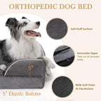 Comfort Expression Orthopedic Dog Bed for Extra Large Dogs 42x30 Inch, Waterproof Supportive Memory Foam XL Pet Bed with Removable Bolster, Dog Couch with Washable Cover & Non-Slip Bottom, Leaden Grey