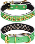 Adjustable Genuine Leather Spiked Studded Dog Collars for Small Medium Large Pets Like Pit Bull Bulldog Pugs Husky (M, Green2)