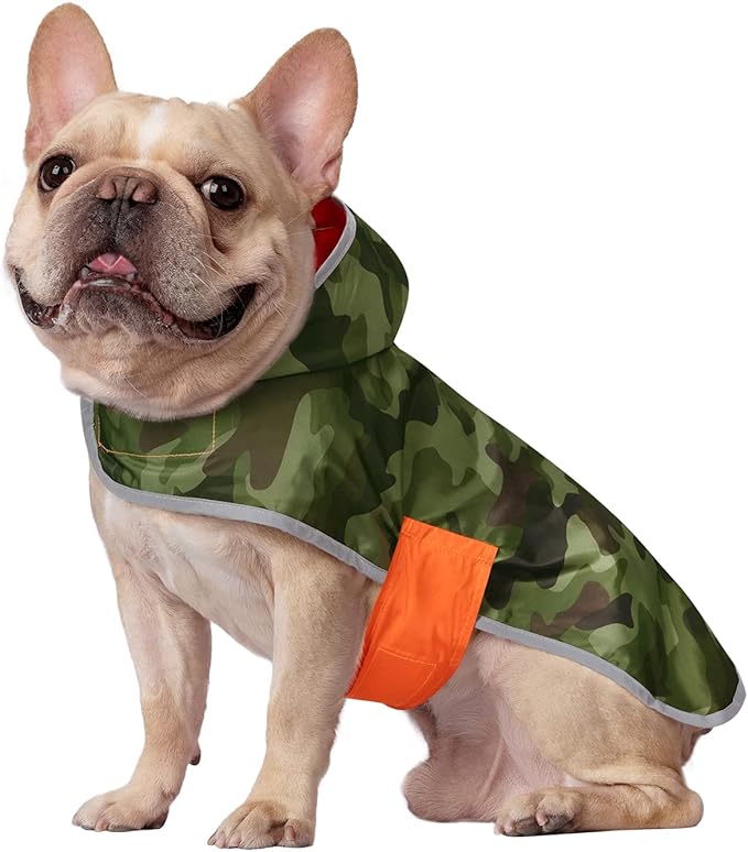 HDE Reversible Dog Raincoat Hooded Slicker Poncho Rain Coat Jacket for Small Medium Large Dogs Camo Orange - M