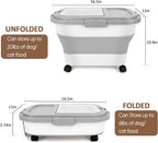 ShineMe 20Lbs Collapsible Pet Food Storage Container with Airtight Lid, Dog Food Storage Container with Measuring Scoop and Cup, Wheels & Handle for Easy Moving, Keep Dry Food Fresh (Grey)