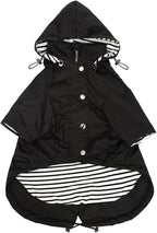 Morezi Dog Zip Up Raincoat with Reflective Buttons, Rain/Water Resistant, Adjustable Drawstring, Removable Hood, Raincoats with Legs 8lbs to 80lbs Available - Black - L