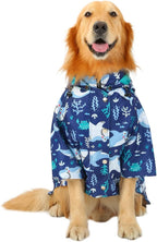 HDE Dog Raincoat Poncho Double Layer Zip Rain Jacket with Removable Hood, Leash Hole for Small to 3XL Dogs and Puppies Sharks - 3XL