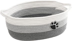Small Woven Baskets for Organizing Rope Storage Basket with Handle Cute Cotton Basket for Nursery Gift Dog Toy Storage Bins for Toy Organizer Grey-white