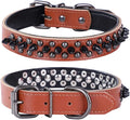 Adjustable Genuine Leather Spiked Studded Dog Collars for Small Medium Large Pets Like Pit Bull Bulldog Pugs Husky (S, Brown1)