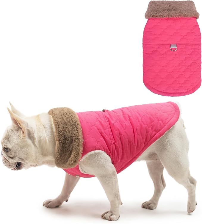 BEAUTYZOO Winter Dog Vest Coat with Harness Built in, Warm Puppy Jacket for Small Medium Dogs, Lightweight Cold Weather Small Dog Coat, Fleece Puffer Vest Windproof Snowproof Pet Clothes, Rose Pink
