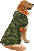 HDE Reversible Dog Raincoat Hooded Slicker Poncho Rain Coat Jacket for Small Medium Large Dogs Camo Orange - XL