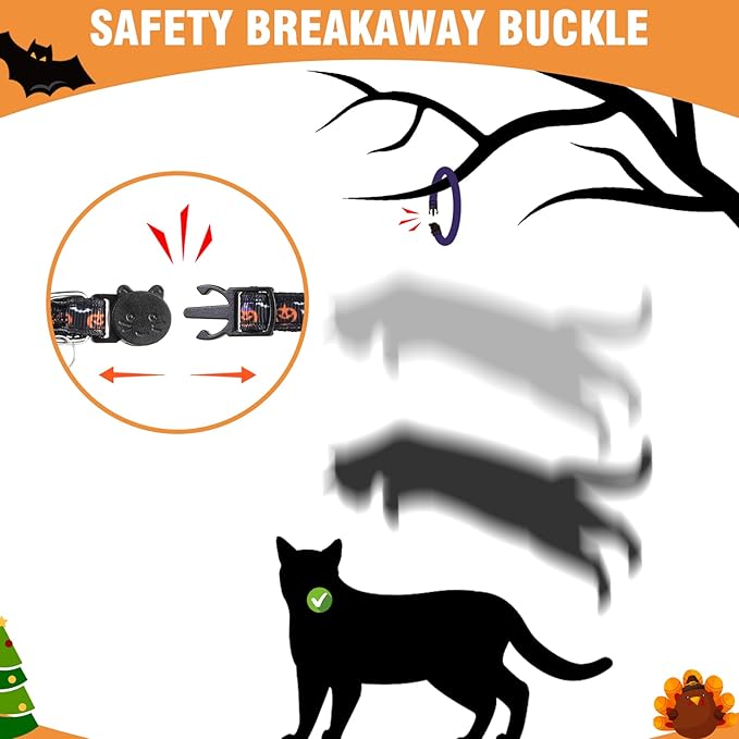 PUPTECK Thanksgiving Cat Collar with Bell 6 Packs Breakaway for Fall Halloween - Autumn Soft Adjustable Kitten Kitty Collars for Small Pet Puppy Bunny Christmas with Safety Release Buckle