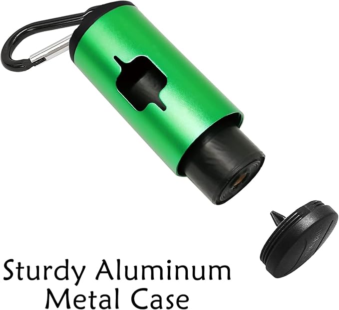 Metal Dog Poop Bag Holder Aluminum Dispenser for Leashes, Hiking & Travel, Lightweight Scratch-Resistant with 3 Attachments and 195 Bags (Emerald Green, 1 Holder 15 Bags)