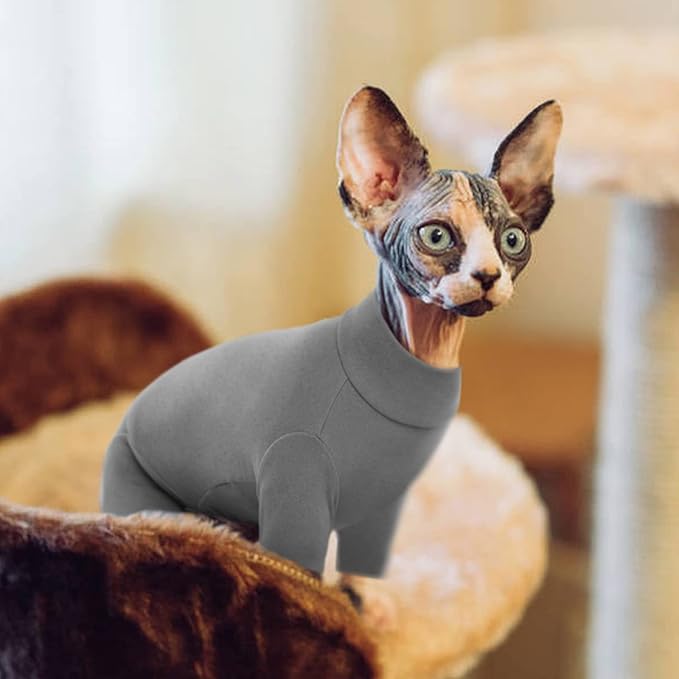 ROZKITCH Cat Shirts for Cats Only, Breathable Soft Jumpers for Sphynx Only, Coat with Four Legs, Warm Sweater T-Shirt Pajamas Jumpsuit Vest Cornish Rex, Devon Rex, Peterbald Grey XL