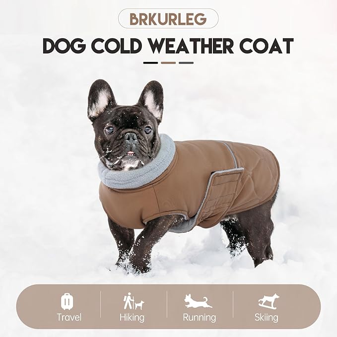 BRKURLEG Dog Winter Coat, Warm Dog Jackets for Small and Medium Large Dogs, Reflective Adjustable Pet Cold Weather Coats, Waterproof Windproof Dogs Snow Jacket Clothes Warm Vest (L, Khaki)
