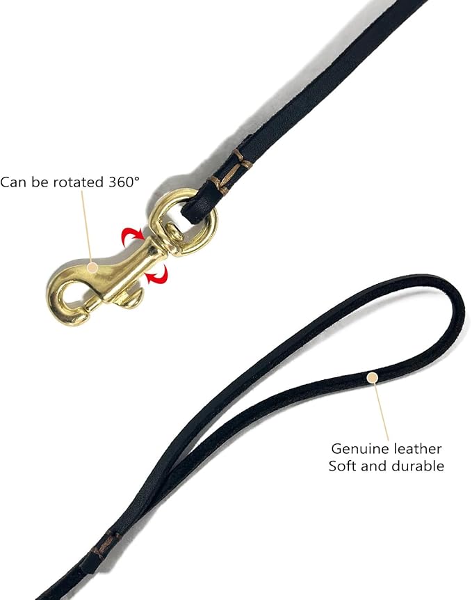 Guiding Star Leather Dog Leash 6 ft x 1/4 inch,Thin and Lightweight Leather Leashes for Small Dogs,Leather Cat Leashes for Small Cats,Soft Genuine Leather Dog Training Leashes for Petite Dogs Black