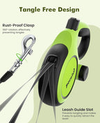 Retractable Dog Leash for Large Dogs, 26ft Heavy Duty Retractable Dog Leash with Poop Bag Holder, Anti-Slip Soft Grip, Reflective Leashes for Medium Large Pets up to 110 lbs(Green)