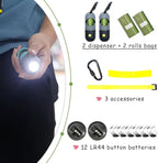 2 Pack Poop Bag Holder with Flashlight Waste Bag Dispenser for Leash with Clip and Battery Poop Bag Dispenser with Green Scented Poop Bags for Dog Walking(Black,2 Dispenser 60 Bags)