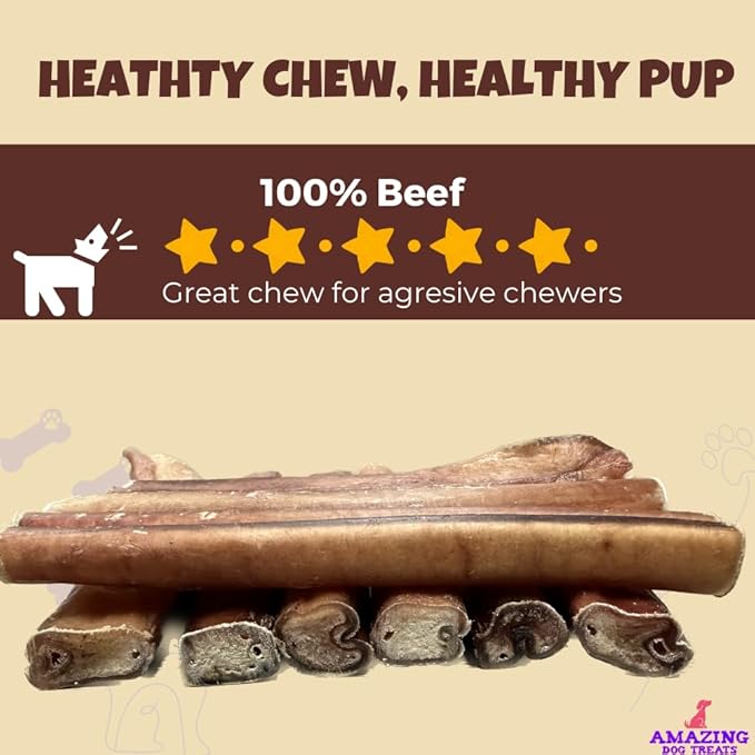 Amazing Dog Treats Bully Sticks 6 Inch - Extra Thick, Long Lasting - 25 Pcs/Pck
