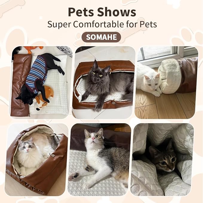 Cat Beds for Indoor Cats Dog Bed for Small Dogs 5 in 1 Function - Leather Mats Bed Cave Pillow Pad for Puppy & Kitten Four-Season 27.5 * 35.4inch Black