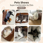 Cat Beds for Indoor Cats Dog Bed for Small Dogs 5 in 1 Function - Leather Mats Bed Cave Pillow Pad for Puppy & Kitten Four-Season 27.5 * 35.4inch Black