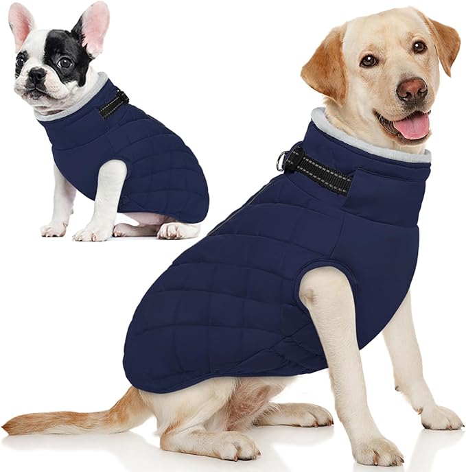 AOFITEE Large Dog Winter Jacket, Waterproof Dog Coat with Back Zipper, Reflective Puffer Coat Pet Snowsuit, Warm Winter Snowsuit for Large Dogs, Snow Jacket for French Bulldog