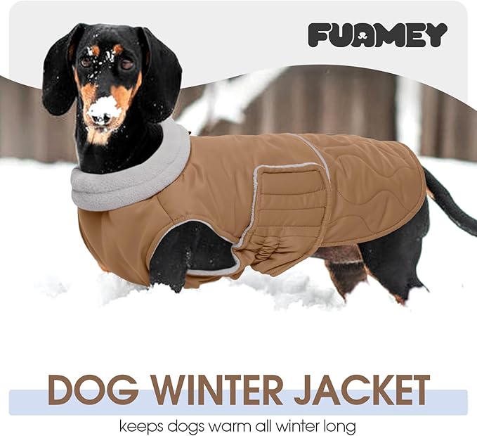 FUAMEY Winter Warm Dog Coat, Fleece Turtleneck Jacket, Thick Waterproof Windproof Coats for Small to Large Dogs, Snowsuit Vest for Cold Weather