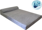 Dogbed4less Premium HeadRest Pillow Orthopedic Cool Memory Foam Dog Bed for Large Dogs, Waterproof Lining with Washable Suede Grey Cover, Extra Large 47X29 Inches