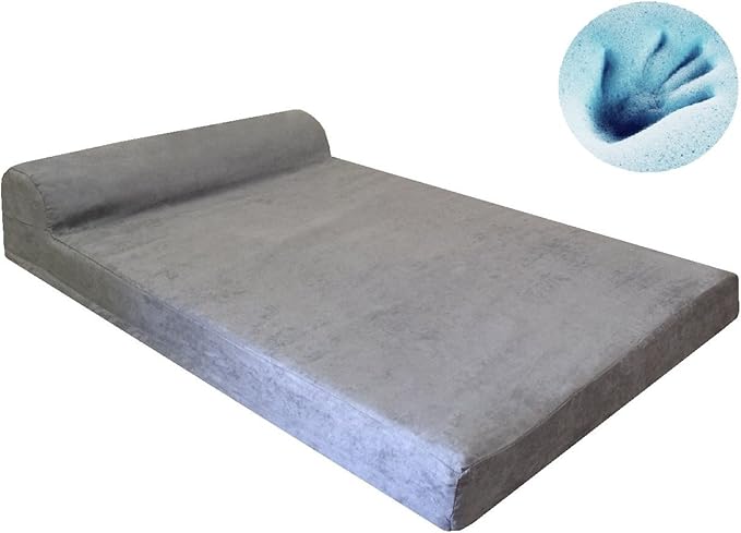 Dogbed4less Premium HeadRest Orthopedic Cool Memory Foam Dog Bed for Extra Large Dogs, Waterproof Lining and Grey Suede Cover, Jumbo 55X47 Inch