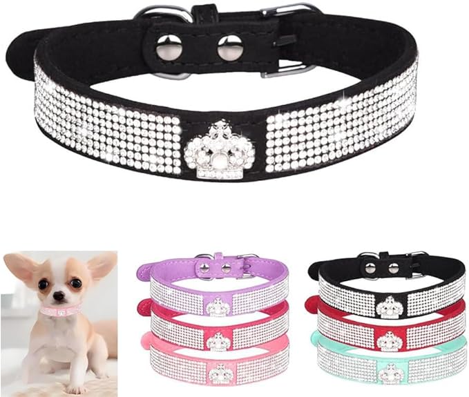 Serijoars Small Dog Collar with Rhinestone Crystal Diamond Colorful Bling Girl Puppy Cat Collars (S, Black4)