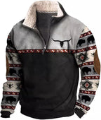 HOTYD Western Jackets for Men Cowboy Sweatshirts Vintage Ethnic Graphic Casual Long Sleeve Top 1/4 Zip Pullover Hoodies
