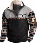 HOTYD Western Jackets for Men Cowboy Sweatshirts Vintage Ethnic Graphic Casual Long Sleeve Top 1/4 Zip Pullover Hoodies