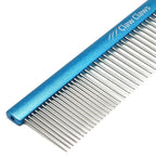 Greyhound Comb with Oval Handle for Dogs and Cats, Removing and Shedding Matted, Tangled Hair, Metal Comb with Stainless Steel Pins, Detangling Grooming Tool (9.8" Blue-20% fine pins)