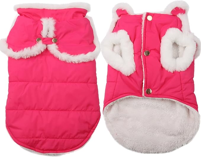 Shawl Design Fleece Lined Warm Dog Jacket for Winter Cold Weather,Soft Windproof Large Dog Coat,Pink XXXL