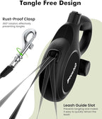 26ft Retractable Dog Leash with Chew Proof Extender, 2025 Upgraded Heavy Duty Retractable Pet Leash with Poop Bag Holder, Anti-Slip Grip, Reflective Leashes for Medium Large Dogs up to 110 lbs(Black)