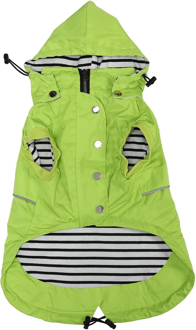 Dog Raincoat Waterproof Raincoats Dog rain Jacket Buttons Zipper Hood Drawstring Suitable for Small Medium Yorkie Terrier Schnauzer Poodle Border Collie Labrador 8lbs to 80lbs Green XS