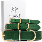 Classic Genuine Leather Dog Collar | Dog Collars for Medium Dogs, Small Dogs, Large Dogs & Extra Large Dog | Wide Dog Collar | Heavy Duty Collar (Green, Large)