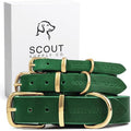 Classic Genuine Leather Dog Collar | Dog Collars for Medium Dogs, Small Dogs, Large Dogs & Extra Large Dog | Wide Dog Collar | Heavy Duty Collar (Green, Medium)
