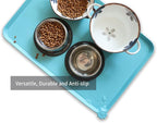 Hoki Found Large Silicone Pet Food Mats - Non Slip Bowl Placemats - Waterproof Dog Cat Food Mats For Floors - Glacier