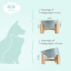 SPUNKYJUNKY 15° Slanted Ceramic Dog and Cat Bowl with Wooden Stand, Tilted Bulldog Food and Water Bowl No Slip Non-Spill for Cats Medium Dogs Big Face Pets 28.7 OZ (3.6 Cups, Morandi Green)