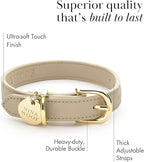 NINA WOOF Copenhagen Leather Dog Collar - Handmade with Vegan Soft Leather Round Padded Collar with Adjustable Buckle for Extra Small, Small, Medium, and Large Dogs - Color Beige, Large