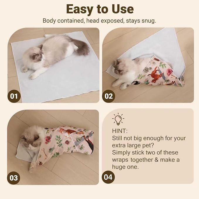 Cat Grooming Wrap Cat Wrap for Cutting Nails, 19.7" Cat Wrap for Grooming, Cat Restraint for Nail Clipping, Multifunctional Swaddle Wrap Pet Tool, Cat Burrito Wrap